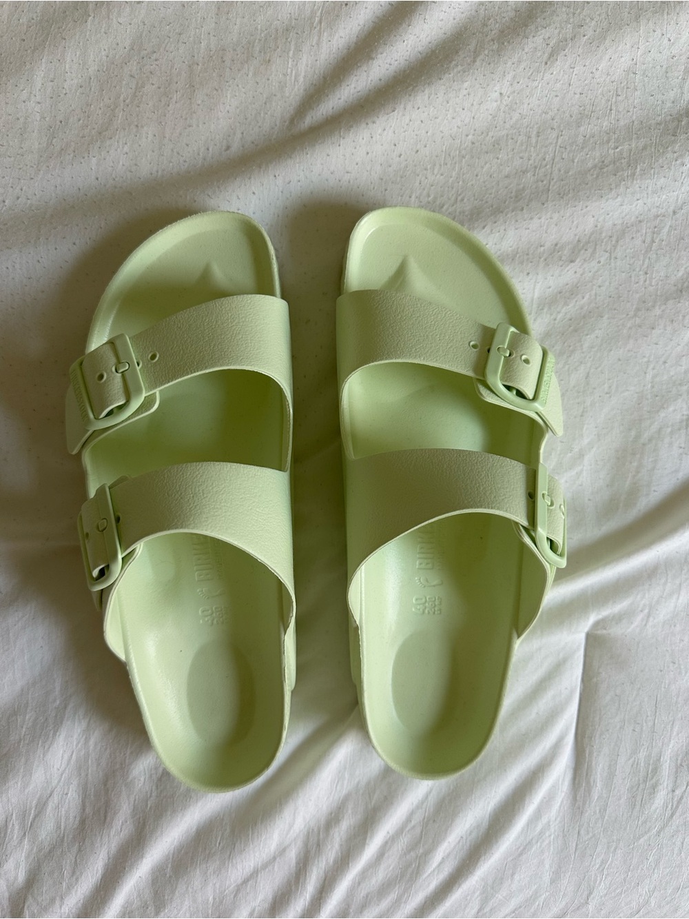 Birkenstock Two-Buckle Slide Sandals in Mint Green